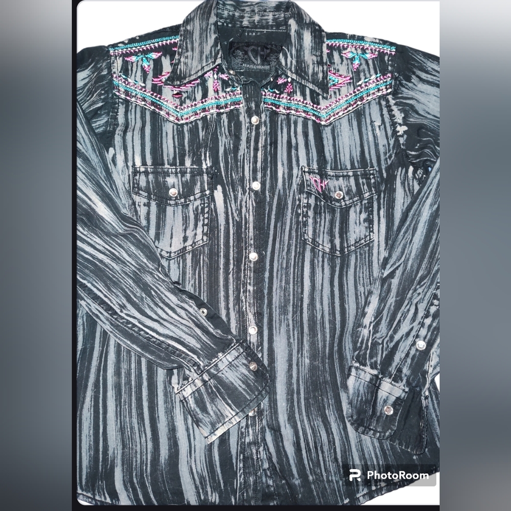 Cowgirl Hardware Girls Western Rodeo Cotton Embroidered Top Blouse Size Medium - Picture 3 of 9